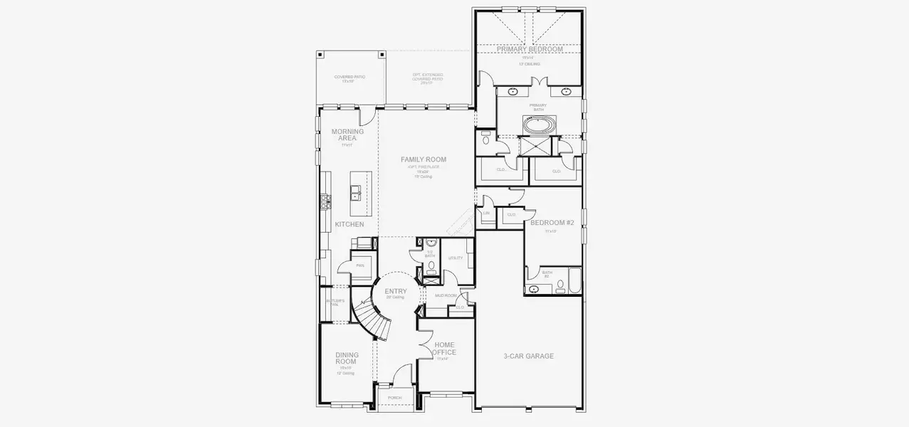 2D floor plan layout for the 4016W by Perry Homes in Landmark, Denton, TX (Image 3).