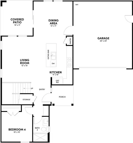 2D floor plan layout of this home in Urban Courtyard Homes at Easton Park, Austin, TX (Image 2).