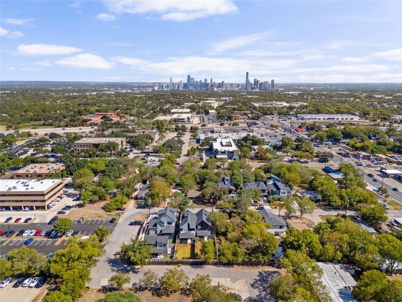 Bird's eye view of city skyline