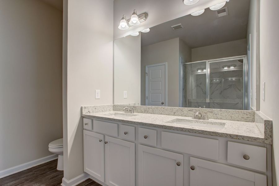 Primary bath with dual vanities