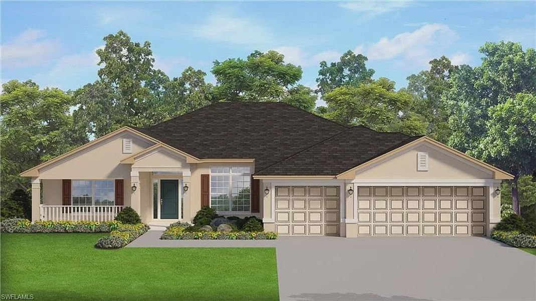 Front exterior of a new home in Greenbriar, Lehigh Acres, FL, highlighting curb appeal (Image 1). Front exterior of a new home in Greenbriar, Lehigh Acres, FL, highlighting curb appeal (Image 1).