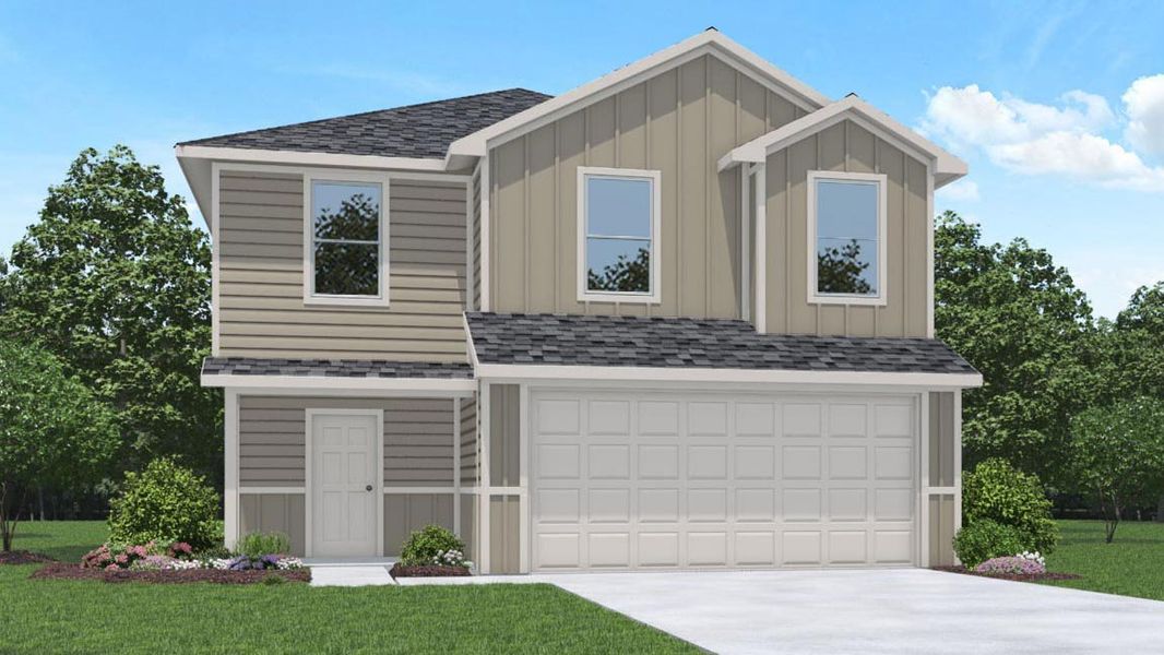 Representative exterior photo of a completed home built from the Franklin by D.R. Horton in Sunset Valley, Hockley, TX (Image 2). Representative exterior photo of a completed home built from the Franklin by D.R. Horton in Sunset Valley, Hockley, TX (Image 2).