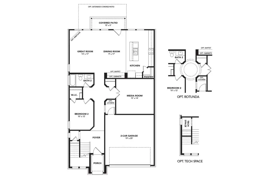 2D floor plan layout for the Tahiti by DRB Homes in Prominence, San Antonio, TX (Image 3).