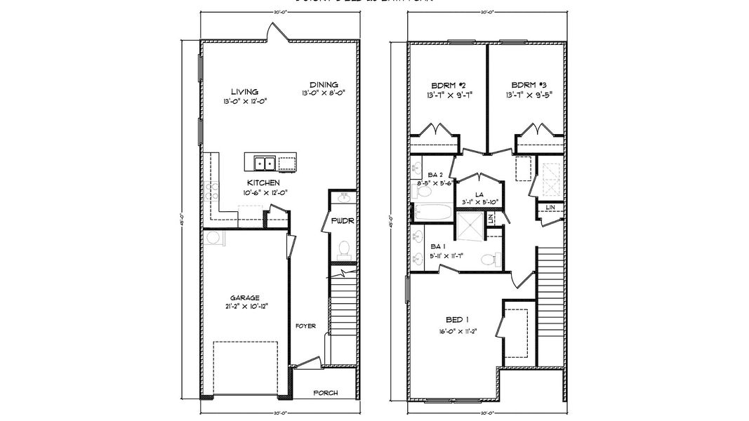 2D floor plan layout of this home in Palm Street Townhomes, Destin, FL (Image 2).