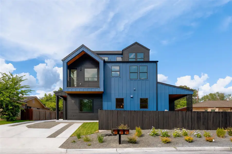 Front exterior of a new home in , Austin, TX, highlighting curb appeal (Image 1). Front exterior of a new home in , Austin, TX, highlighting curb appeal (Image 1).