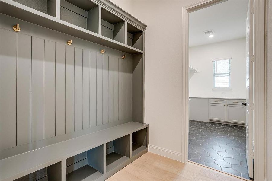 Mudroom featuring light hardwood / wood-style floors