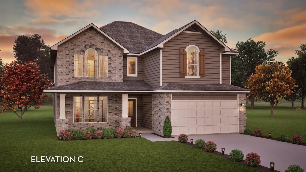 Front exterior of a new home in Sunfield, Buda, TX, highlighting curb appeal (Image 1). Front exterior of a new home in Sunfield, Buda, TX, highlighting curb appeal (Image 1).