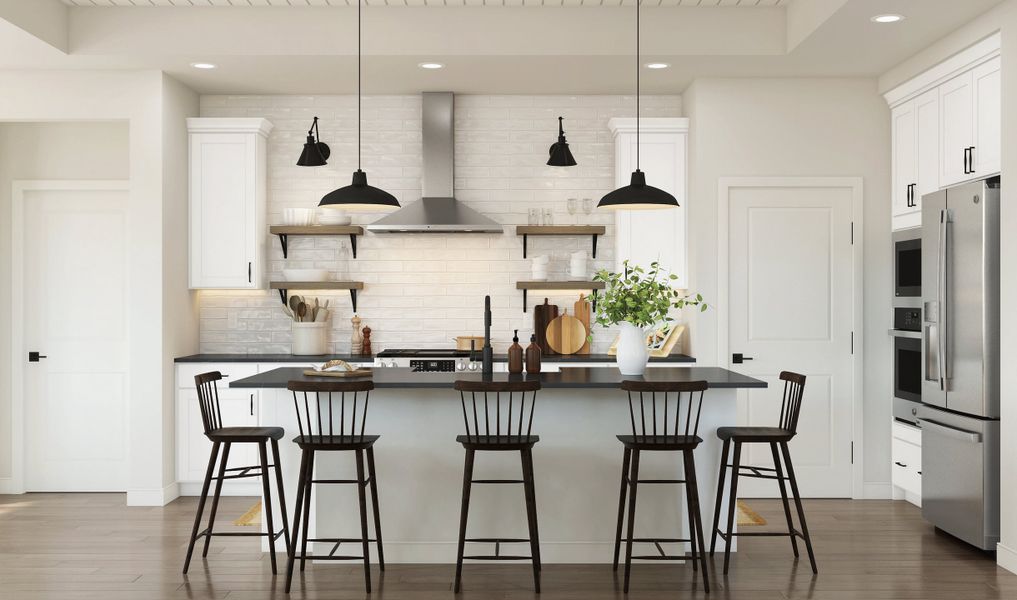 Kitchen with center island and pendant lighting