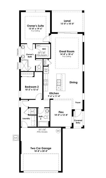 2D floor plan layout for the Ana by Kolter Homes in Woodland Preserve, Parrish, FL (Image 4).