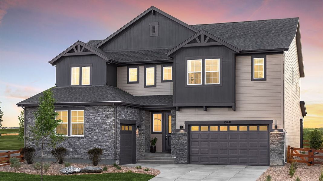 Representative exterior photo of a completed home built from the Plan 5005 by New Home Co. in The Estates Collection at Talon Pointe, Thornton, CO (Image 10).