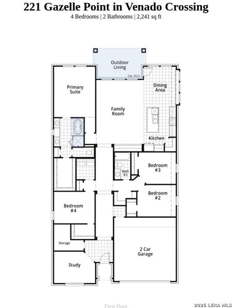 2D floor plan layout of this home in Venado Crossing, Cibolo, TX (Image 3).
