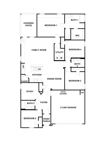 2D floor plan layout for the The Lakeway by D.R. Horton in Navarro Fields, Seguin, TX (Image 3). 2D floor plan layout for the The Lakeway by D.R. Horton in Navarro Fields, Seguin, TX (Image 3).
