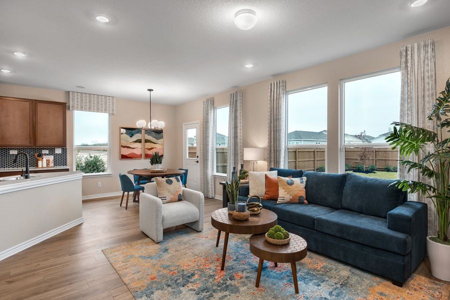 Representative furnished interior of a home built from the 1389 by KB Home in Medina Crossing - Villa Collection, Von Ormy (Image 5). Representative furnished interior of a home built from the 1389 by KB Home in Medina Crossing - Villa Collection, Von Ormy (Image 5).