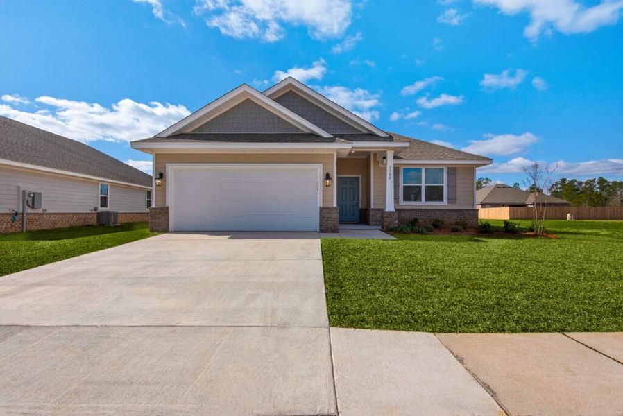 Representative exterior photo of a completed home built from the Cypress by Holiday Builders in Mahogany At Jubilee, Milton, FL (Image 11).