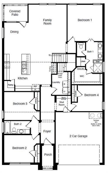 D.R. Horton's Santa Fe floorplan, 1st floor - All Home and community information, including pricing, included features, terms, availability and amenities, are subject to change at any time without notice or obligation. All Drawings, pictures, photographs, video, square footages, floor plans, elevations, features, colors and sizes are approximate for illustration purposes only and will vary from the homes as built.