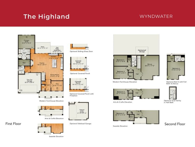 2D floor plan layout for the The Highland by RobuckHomes in Windwater, Hampstead, NC (Image 5).