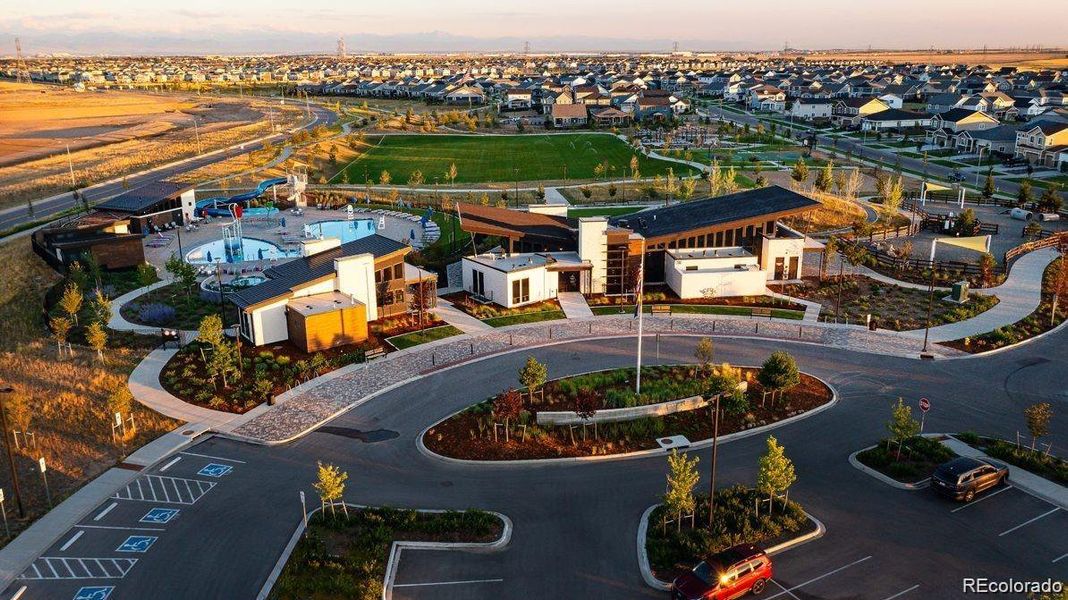 Community center pool, and parks.