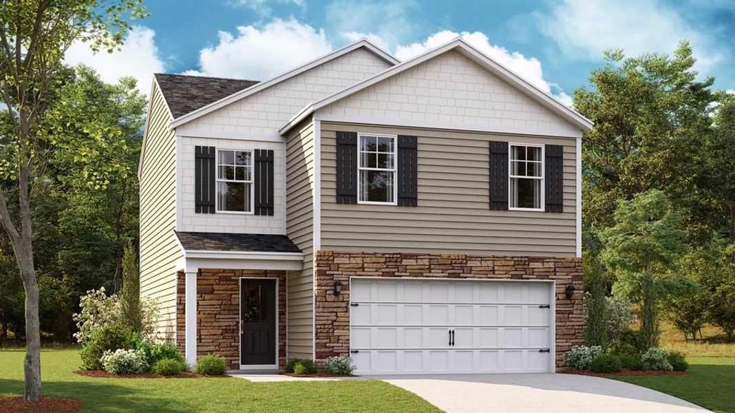 Representative exterior photo of a completed home built from the Bennet by D.R. Horton in The Hideaway at Fox Meadows, Bluff City, TN (Image 1).