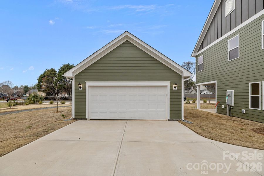 Oversized 2 car detached garage with side door