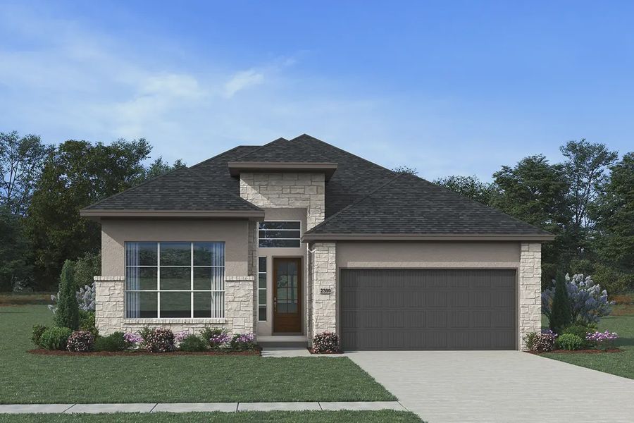 Representative exterior photo of a completed home built from the Hampton by Chesmar Homes in Blue Heron, Mont Belvieu, TX (Image 29).
