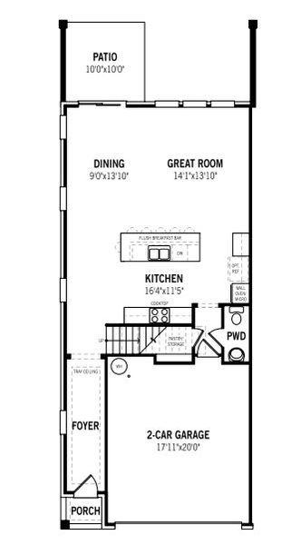 2D floor plan layout for the Caswell End by Mattamy Homes in The Townes at Wade Ardrey, Charlotte, NC (Image 3).