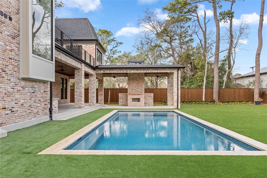 Take a dip in the 19.3-foot by 43.4-foot gunite pool featuring Pentair EasyTouch 8 automated lighting, heat, chlorination and a Hedwig Village-required backwash line.