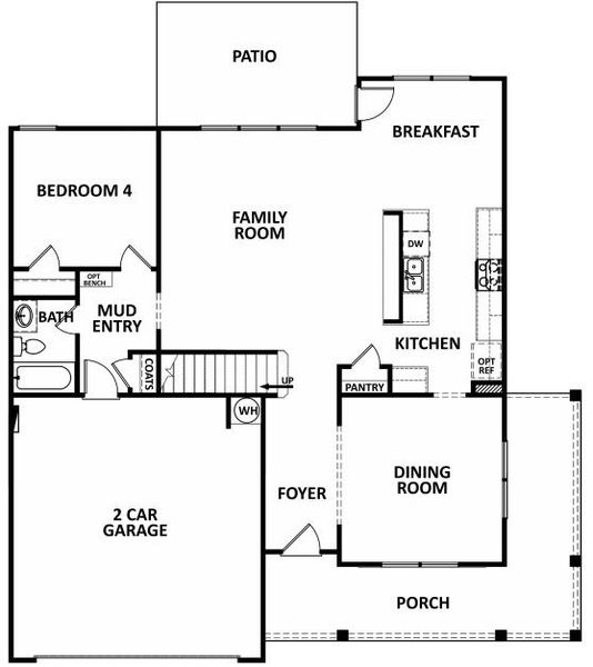 2D floor plan layout for the (SC)The Hunter | Front Entry by Reliant Homes in Cherokee Knoll, Williamston, SC (Image 5).