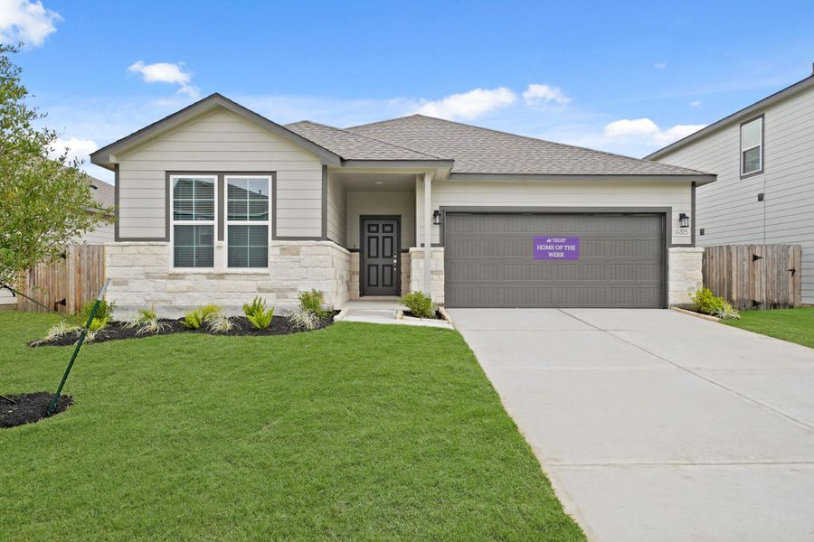 Front exterior of a new home in Granger Pines, Conroe, TX, highlighting curb appeal (Image 2). Front exterior of a new home in Granger Pines, Conroe, TX, highlighting curb appeal (Image 2).