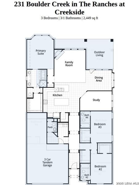 2D floor plan layout of this home in The Ranches at Creekside, Boerne, TX (Image 4).