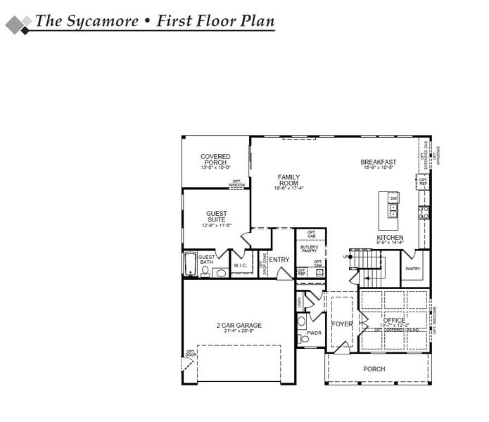 2D floor plan layout for the Sycamore by Eastwood Homes in Twin Creek, Kernersville, NC (Image 3).