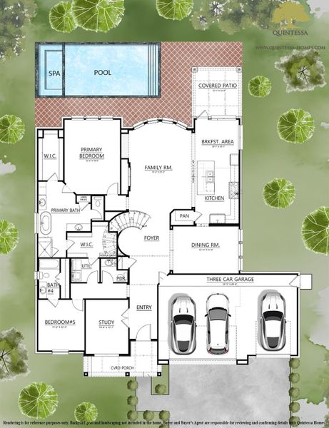 Artist Rendering of 1st Floor on Site Plan. Pool and Backyard Sod Not Included In Home.