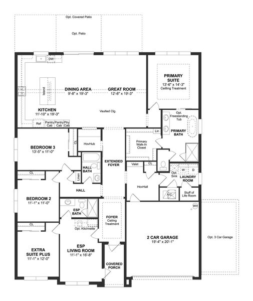 2D floor plan layout for the Belfast ESP by K. Hovnanian® Homes in Citrus Cove, Vero Beach, FL (Image 3).