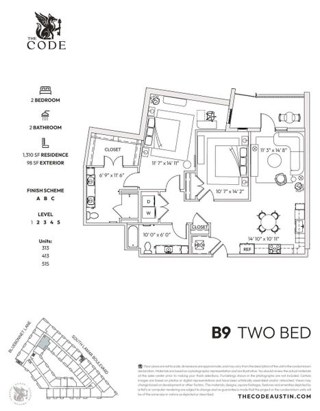 The B9 floor plan provides 2 beds and 2 baths in 1310 square feet