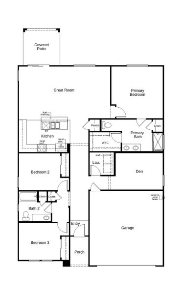 2D floor plan layout of this home in Entrada Del Pueblo at Rancho Sahuarita, Sahuarita, AZ (Image 2).