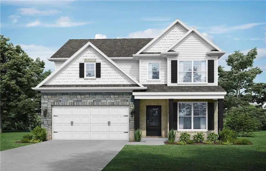 Front exterior of a new home in Stratford Square, Lawrenceville, GA, highlighting curb appeal (Image 1). Front exterior of a new home in Stratford Square, Lawrenceville, GA, highlighting curb appeal (Image 1).