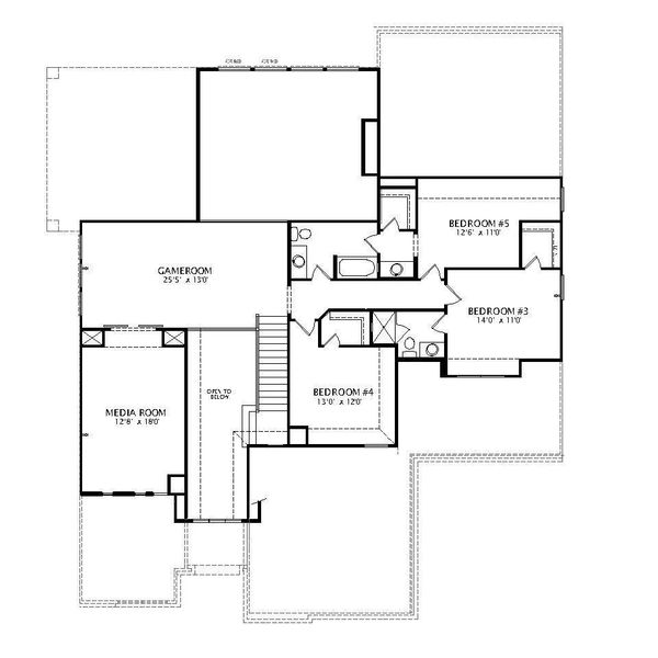 Visualize the spacious layout of this second-floor plan, featuring a versatile gameroom and media room.