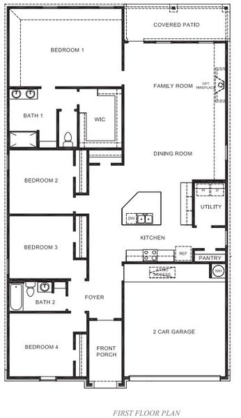 2D floor plan layout for the The Kingston by D.R. Horton in Overlook West, Wolfforth, TX (Image 3). 2D floor plan layout for the The Kingston by D.R. Horton in Overlook West, Wolfforth, TX (Image 3).