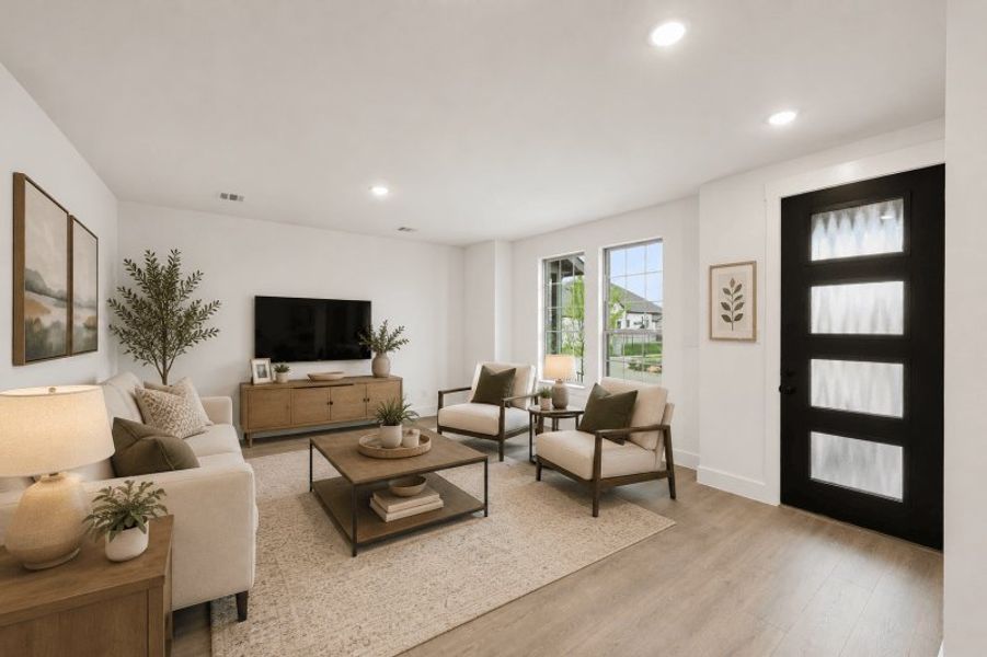 Representative furnished interior of a home built from the Jenna Modern by Cadence Homes in Pecan Square, Northlake (Image 4).