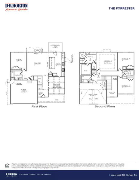 2D floor plan layout for the FORRESTER by D.R. Horton in Founders Corner, Summerville, SC (Image 2).