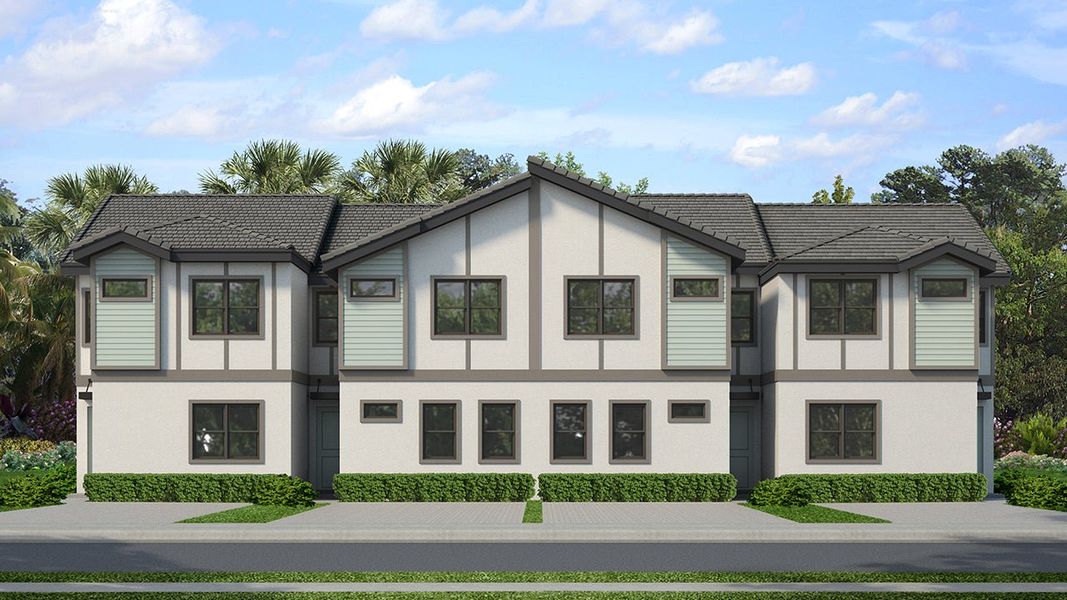 Representative exterior photo of a completed home built from the Nautilus Bonus Townhome by Park Square Residential in Paradiso Grande Resort, Orlando, FL (Image 20).