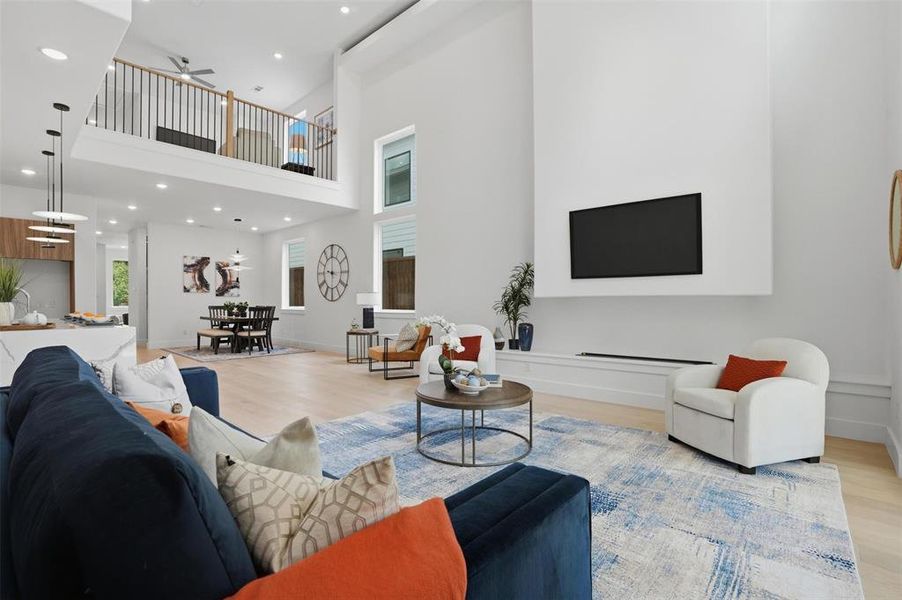 Wide open, light-filled, and anchored by a sleek linear fireplace * the main living area at 617 Parkview Ave was built for real life and real entertaining Wide open, light-filled, and anchored by a sleek linear fireplace * the main living area at 617 Parkview Ave was built for real life and real entertaining