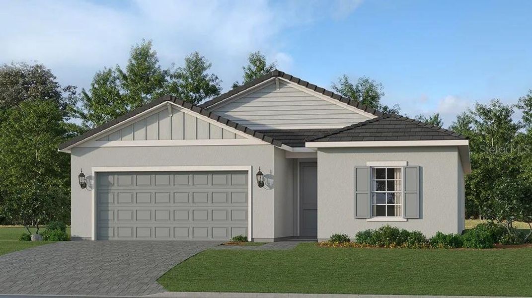 Front exterior of a new home in Island Lakes at Coco Bay, Englewood, FL, highlighting curb appeal (Image 1). Front exterior of a new home in Island Lakes at Coco Bay, Englewood, FL, highlighting curb appeal (Image 1).