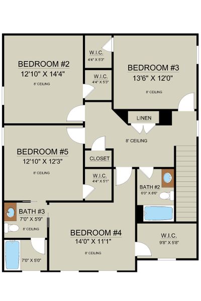Aspen Plan Second Floor - 4 Bedrooms with Walk-in Closets