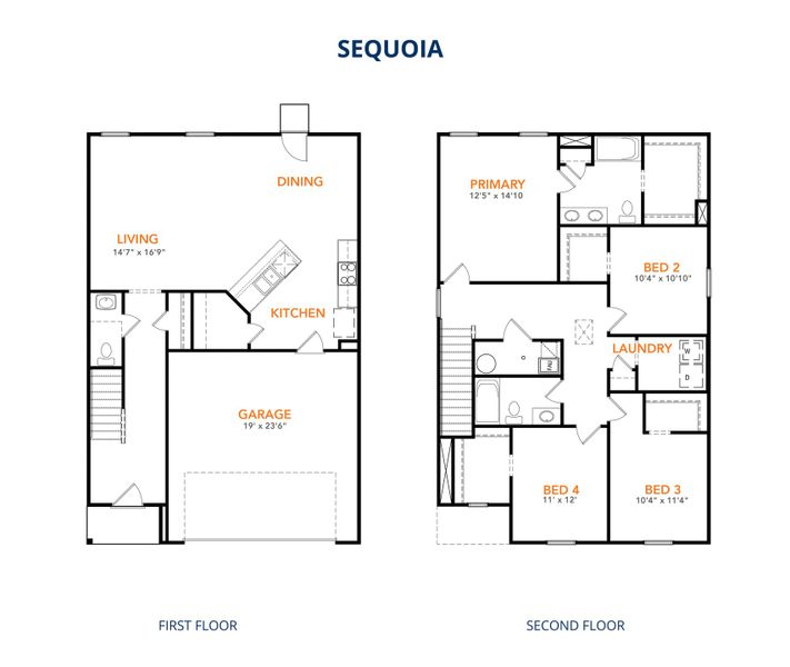 2D floor plan layout for the Sequoia by National HomeCorp in Forest Ridge, Edgefield, SC (Image 3).