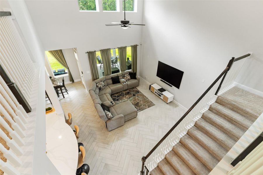 Soaring ceilings in living room