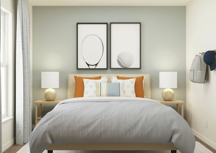 Rendering of a bed and two nightstands.