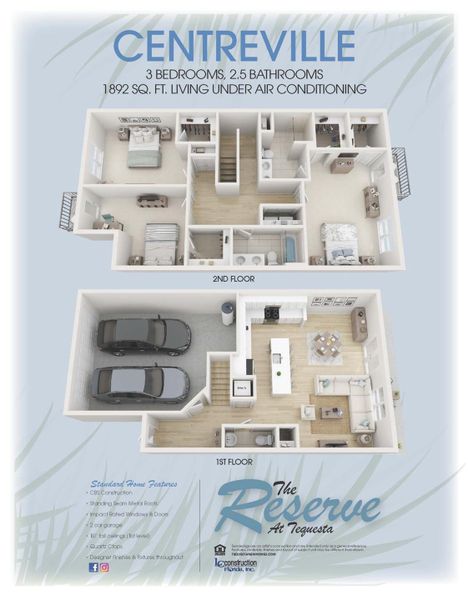 2D floor plan layout of this home in The Reserve at Tequesta, Tequesta, FL (Image 3).