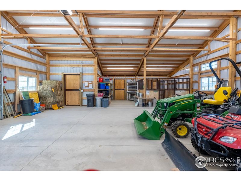 Wonderful storage and heated bathroom, plus two stalls and outdoor fenced-in area.