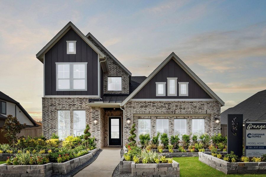 Front exterior of a new home in The Woodlands Hills, Willis, TX, highlighting curb appeal (Image 20).