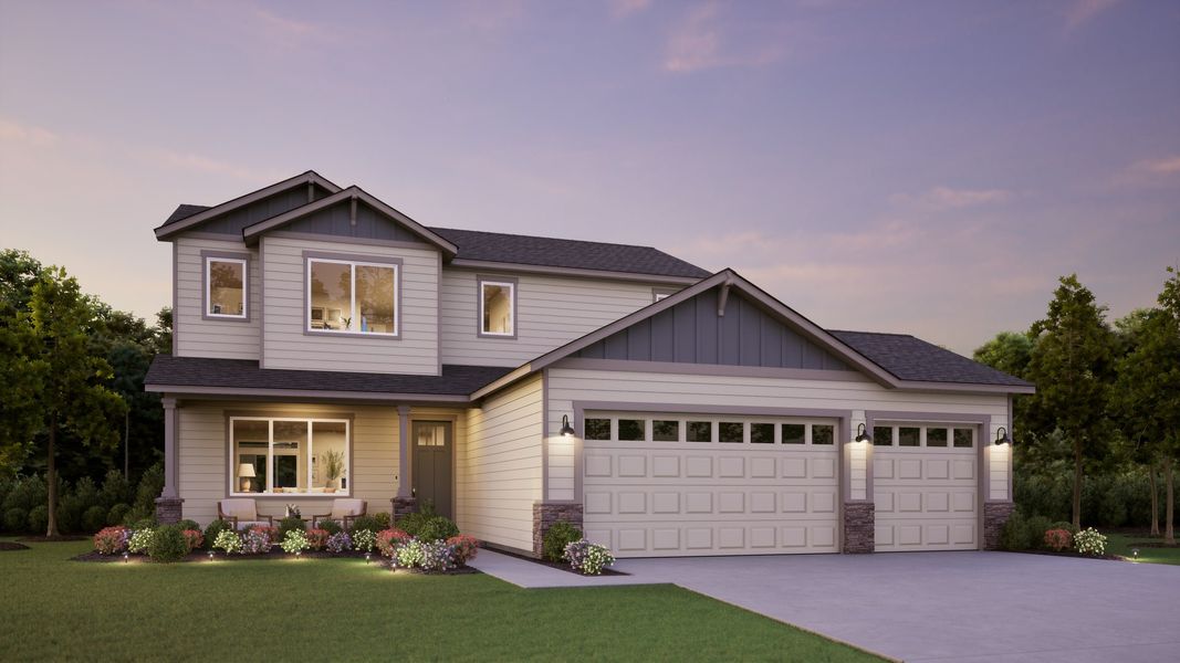 Representative exterior photo of a completed home built from the Thielsen by MonteVista Homes in Feather Ridge, Redmond, OR (Image 8).
